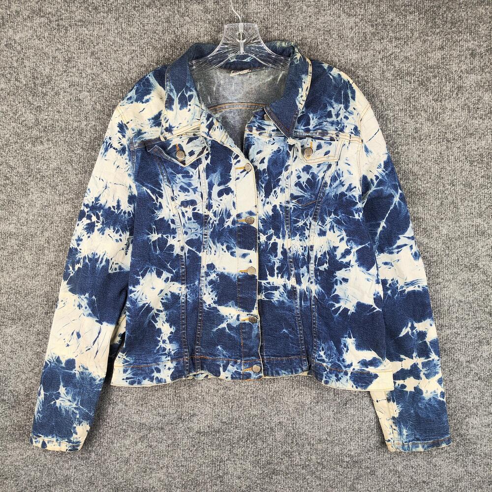 Watch L.A. Denim Jacket Womens 3XL Blue Tie Dye Button Front Hippie Boho Trucker